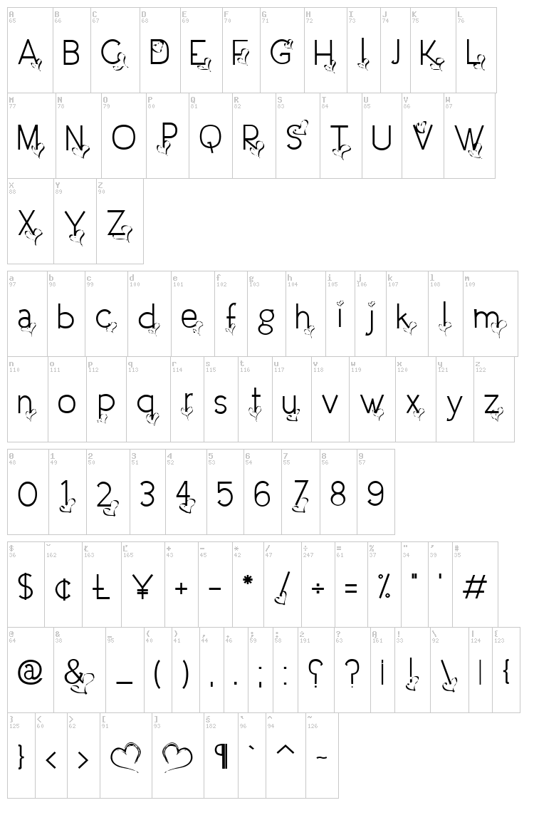 Dream Love Valentine font map